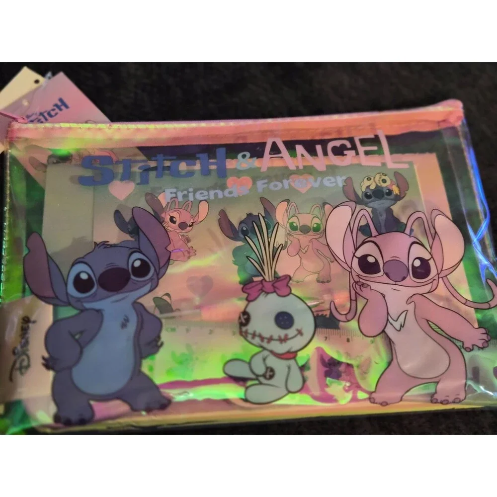 DISNEY LILO AND STITCH Cosmetic School Bag Pouch Translucent w/ Supplies NEW